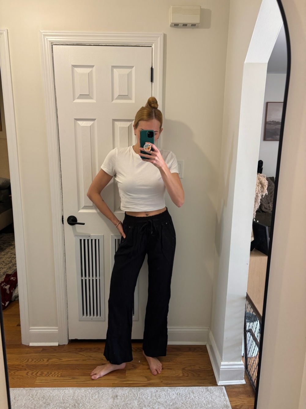 Ci Sono army black Wide leg, pull-on pants elastic waistband drawstring closure